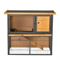 thumbnail image 2 of Pefilos 35" Metal Frame Wooden Rabbit Hutch with Asphalt Openable Roof, No Leak Tray, Outdoor Bunny Enclosure Guinea Pig Cage for Small Animals, Beige, 2 of 11