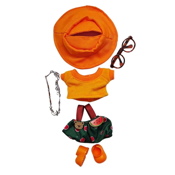 Conjunto de mono con estampado de sandía para muñecas de 15 cm. Ropa de moda para muñecas de 15 cm y 17 cm. Traje de tela suave con accesorios. Perfecto para niños y coleccionistas.