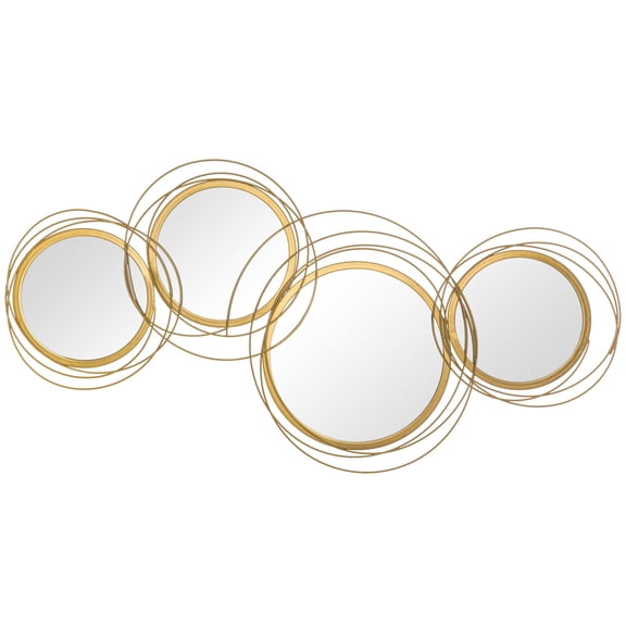 Modern Metal Wall Art with Round Mirror, Asymmetrical Gold Metal Frame Wall Decor, Large Decorative Hanging Wall Sculpture for Living Room, Bedroom, Dining Room or Entryway, 42.25 Inch