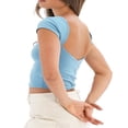 thumbnail image 3 of Backless Crop Tops for Women Summer Solid Color Short Sleeve Slim Fit T Shirt Basic Vest 2000s Clothes Clubwear, 3 of 7