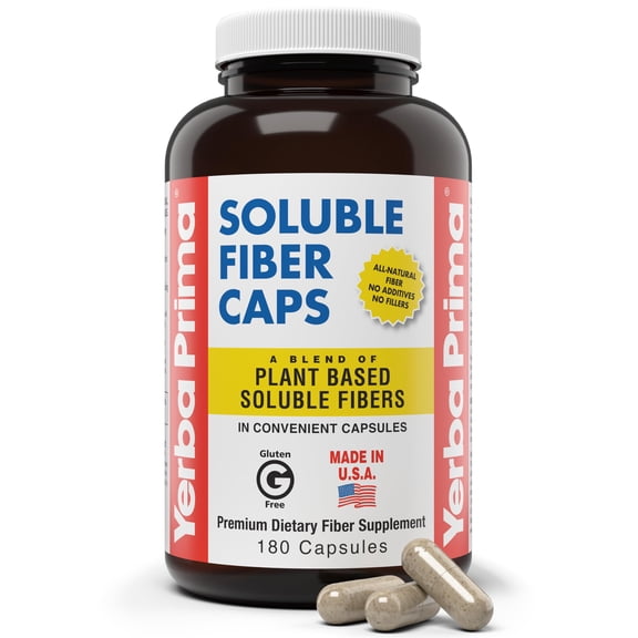 Yerba Prima Soluble Fiber Capsules, 180-Count - Natural Dietary Supplement Formula, Non-GMO, Gluten Free