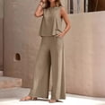 thumbnail image 4 of Women's Summer Solid-Color Elegant Two-Piece Set: Crew Neck Tank Top and Wide-Leg Pants, 4 of 5