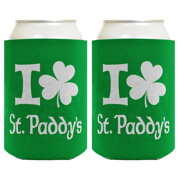 ThisWear St Patricks Day Accessories I Shamrock St. Paddy's Green Shamrock Coolie 2-Pack Can Coolies Green