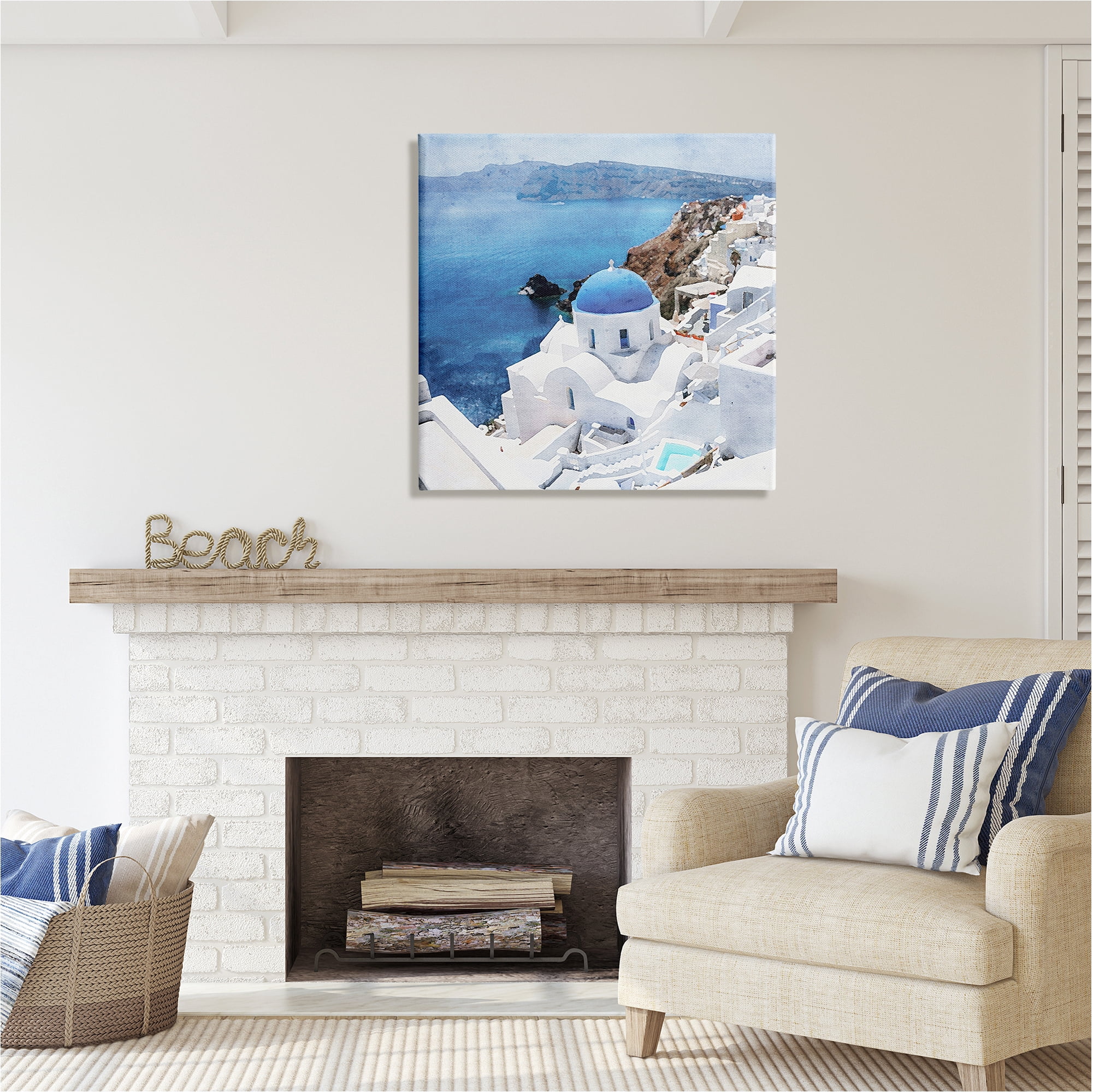 Stupell Industries Santorini Ocean Scenery Transportation Painting Gallery Wrapped Canvas Art Print Wall Art, 30 x 30