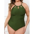 thumbnail image 3 of Cupshe Plus Size One Piece Swimsuit for Women High Neck Cutout Bathing Suit Self Tie Curvy Slimming Swimwear, 3 of 5