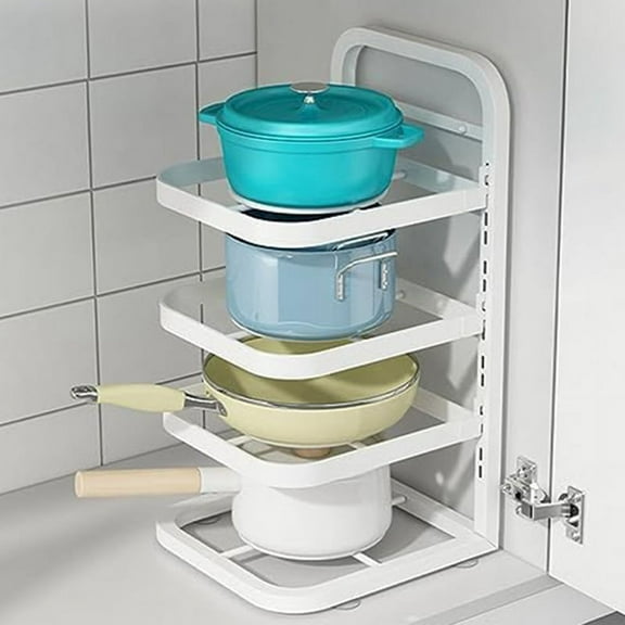 Pots and Pans Organizer Pot Rack Pan Holder for Under Cabinet Adjustable Kitchen Organizers and Storage White,1 * pot rack,White