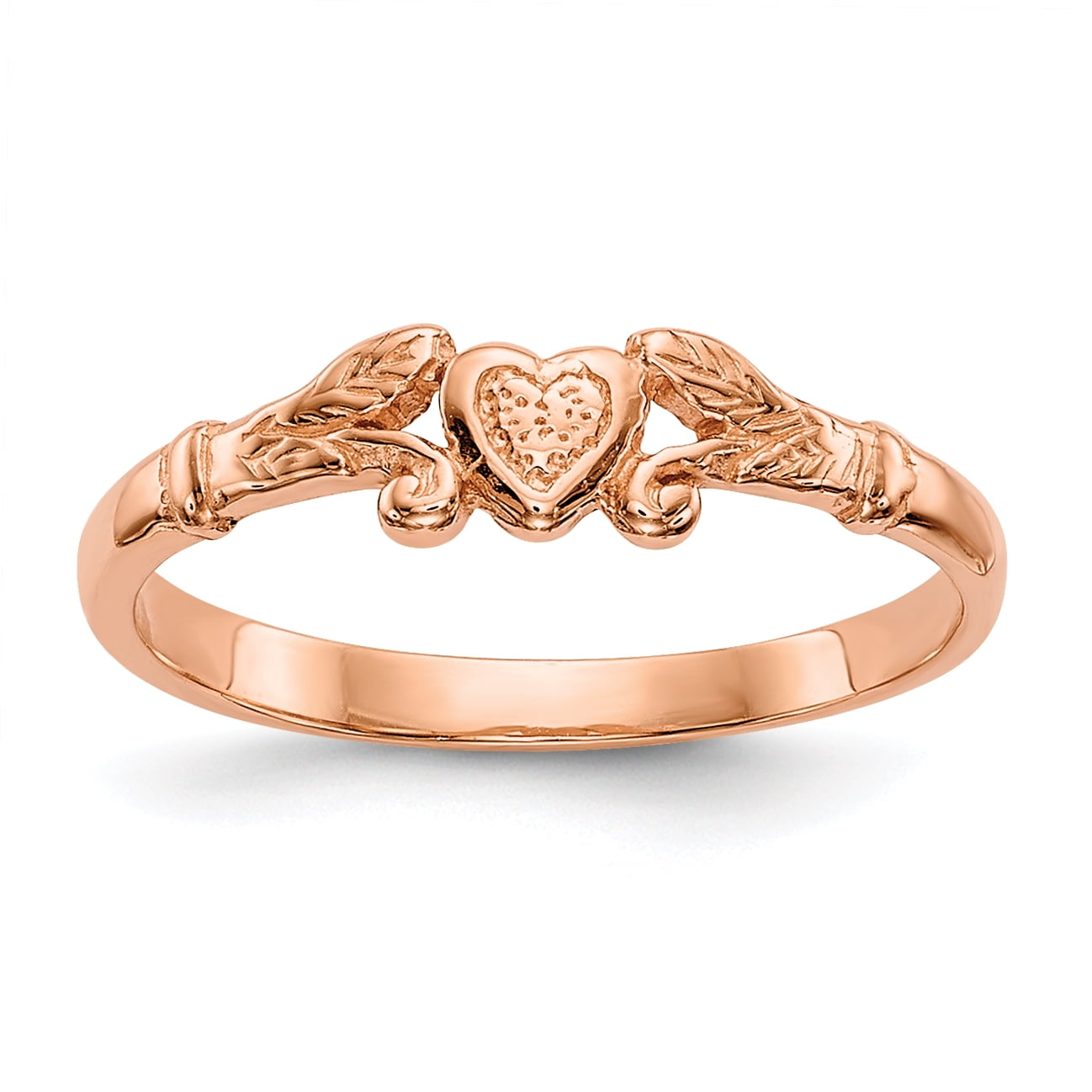 14K Rose Gold Textured Mini Heart Baby Ring 
