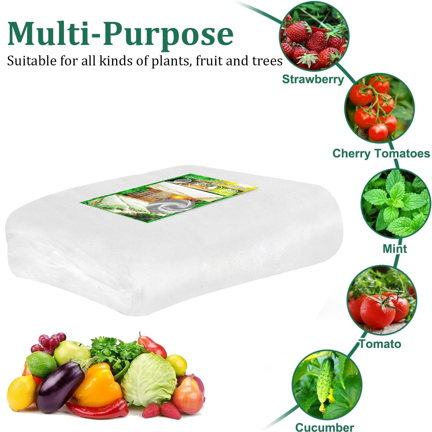 10 x 33 ft Garden Netting Plant Cover Netting Protective Circles for Vegetables Fruits Flowers Trees Crops to Grow Better, Durable Row Netting Covers for Use with Pipes