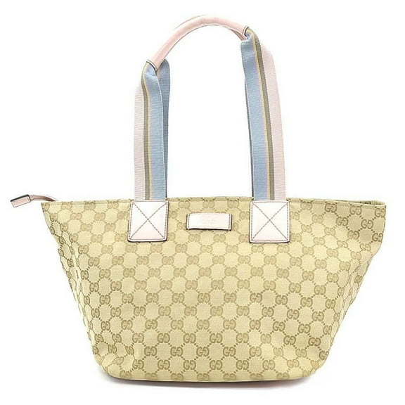 Pre-Owned GUCCI Shoulder Bag Tote GG Canvas Leather Beige Pink Blue Women's 131230... (Good)