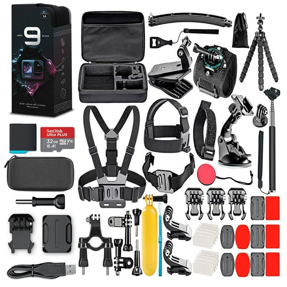 GoPro HERO9 (HERO 9) Black with 32GB Card & 50 Piece Accessory Kit - Loaded Bundle