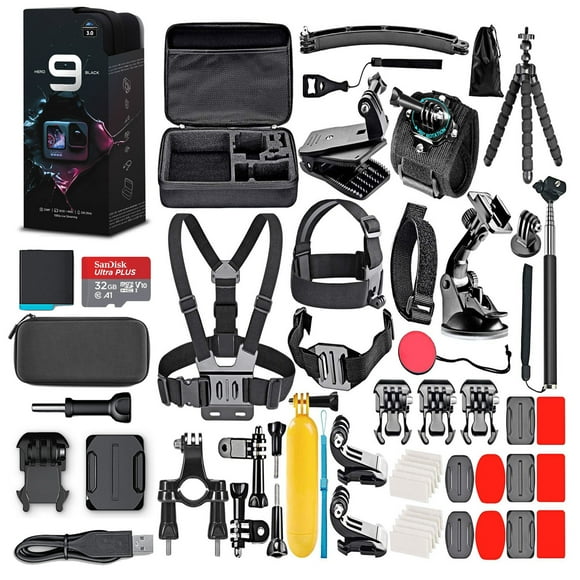 GoPro HERO9 (HERO 9) Noir avec Carte de 64 Go et Kit d'Accessoires de 50 Pièces - Lot Chargé