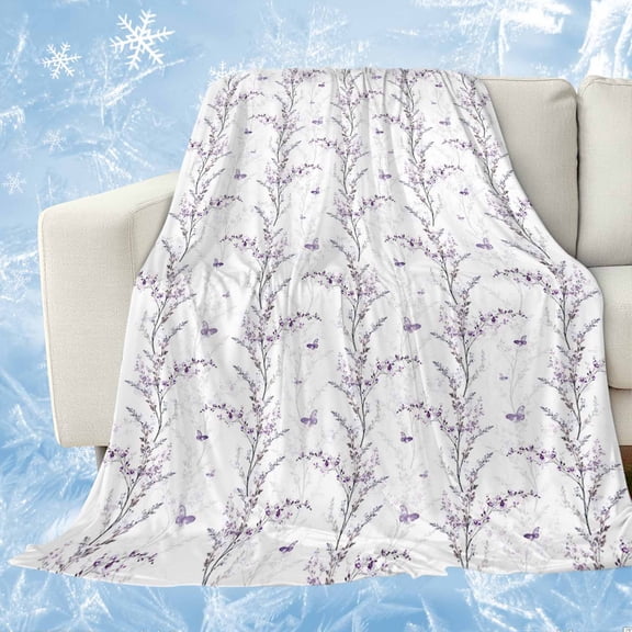 Purple Botanical Cooling Blanket,Lightweight Breathable Summer Throw Blanket with Double Sided Cold Effect,Butterfly Spring Floral Summer Botanical Picnic Blankets Bed Sheet for Hot Sleepers 30"x40"