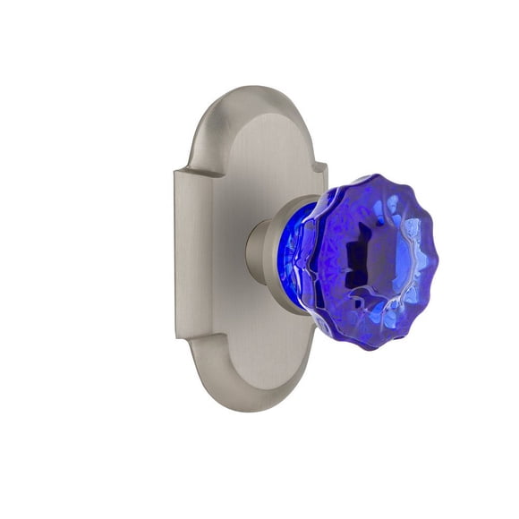 Nostalgic Warehouse 722186 Cottage Plate Single Dummy Crystal Cobalt Glass Door Knob in Satin Nickel