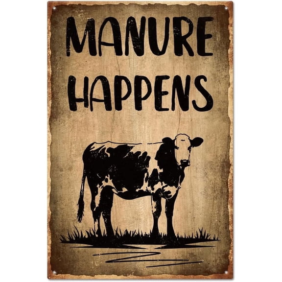 Cow Tin Sign Farm Metal Tin Sign Vintage Metal Tin Sign Manure Happens Funny Wall Decor Tin Painting Tin Signs 8×12inch for Home Farm Bar Coffee Shop Club Decoration