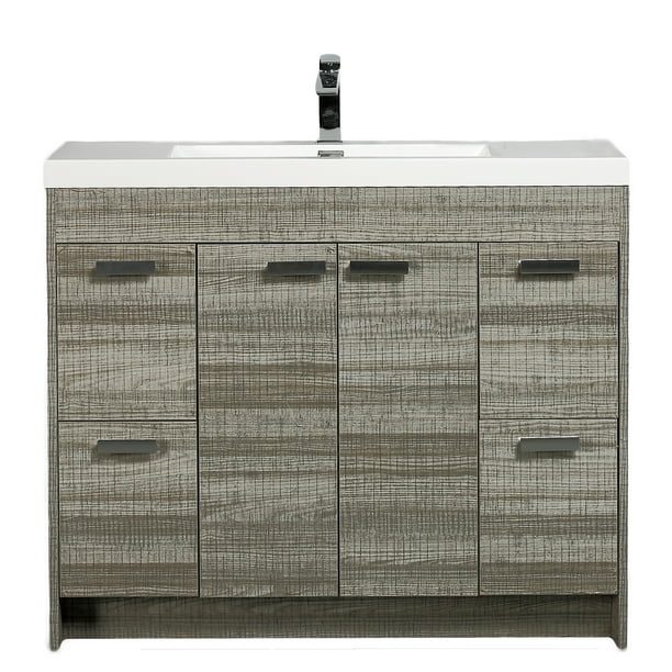 Eviva Lugano 42" Ash Modern Bathroom Vanity with White Integrated