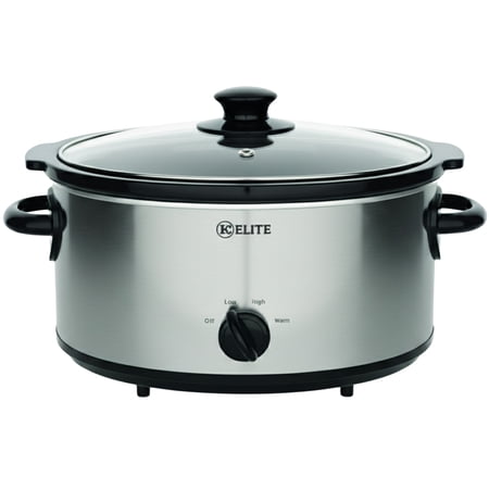Kitchen Elite 5 Qt Slow Cooker Stainless Steel Ceramic Crock Pot and Tempered Glass Lid
