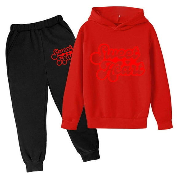AWZXDE Boys Outfits Hoodie Set Valentine Day Letter Print Hooded Sweatshirt Pants Outfit for Children Yellow,5-6 Years