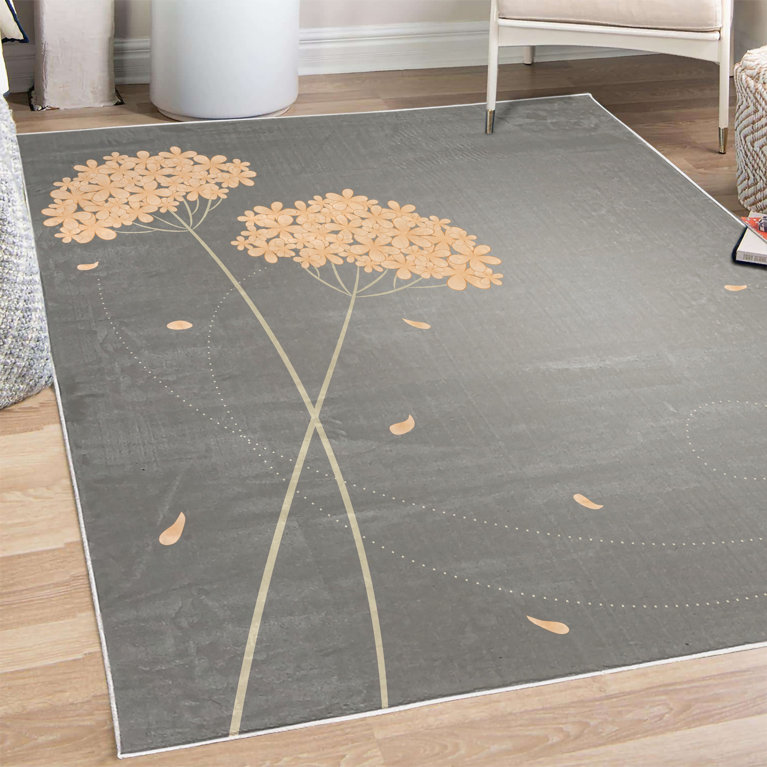 Allium Flower Decorative Rug, Floral Design with Swirl Lines Falling ...