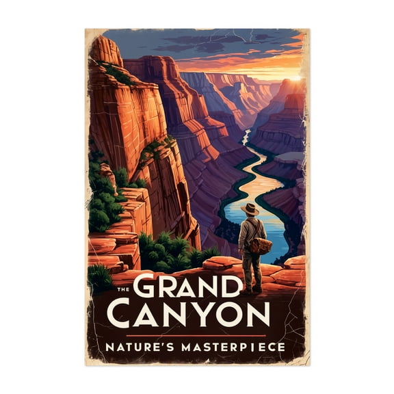 Grand Canyon Poster: Vintage National Park Artwork - Arizona Illustration Travel Poster Nature Landscape Vintage Desert Scenic Unframed Wall Art Print 4 x 6 inches