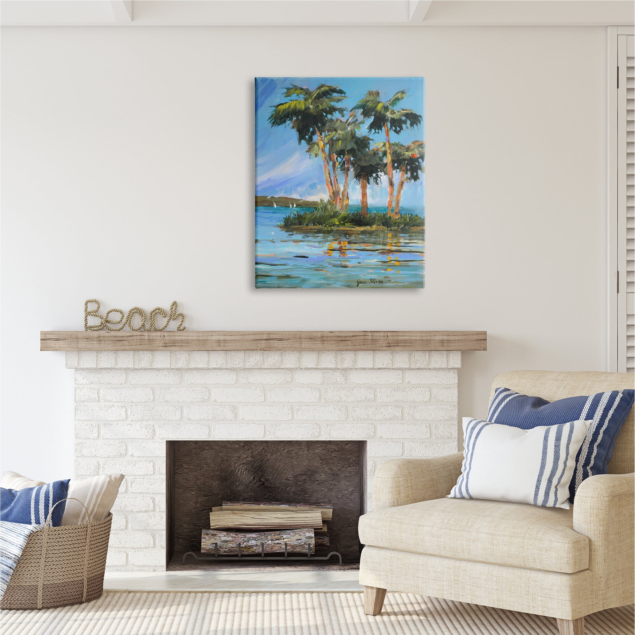 Stupell Industries Palm Island Painting Nature Painting Gallery Wrapped Canvas Print Wall Art, 30 x 40