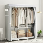 Portable Closet,Portable Wardrobe Closet Storage with 3 Hanging Rods,6 Storage Shelves,Side Pocket for Clothes Storage Organizer,Gray