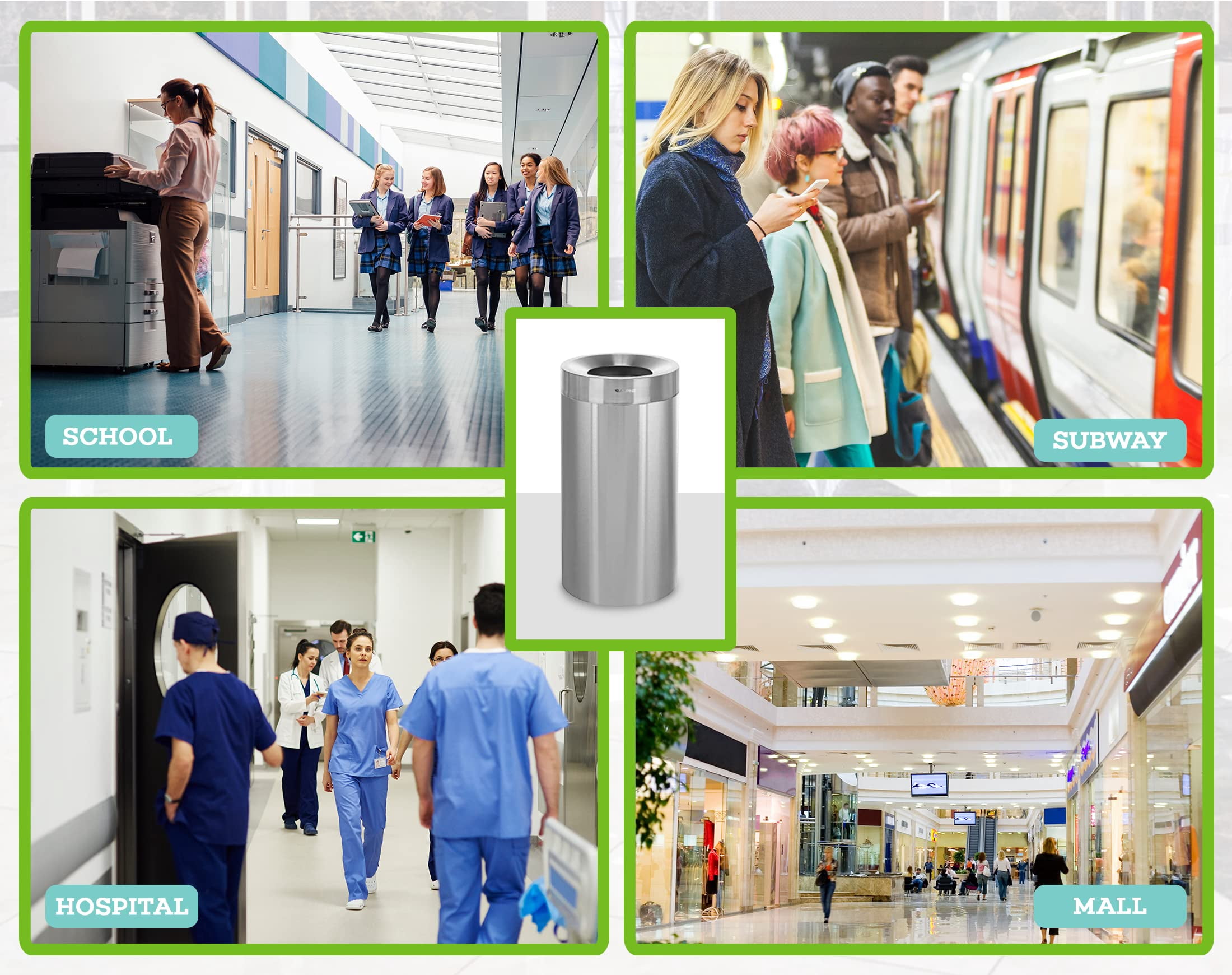 Alpine Industries 27 Gallon Stainless Steel Trash Can - Heavy Duty Indoor Garbage Bin - Corrosion Proof Waste Disposal for High-Traffic Areas