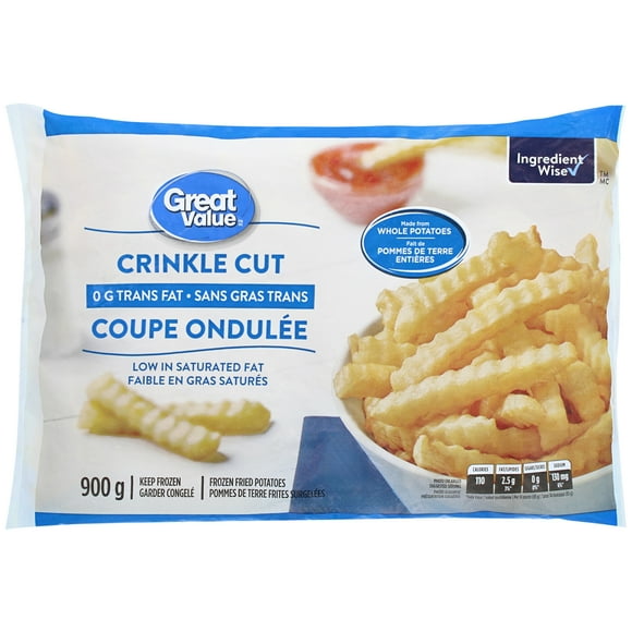 Great Value Crinkle Cut Frozen Fried Potatoes, 900 g