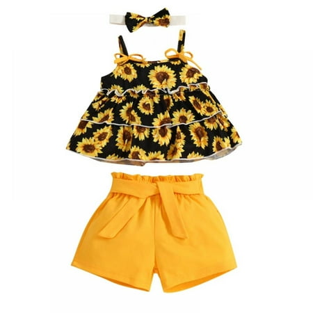 

Sunflower Print 3-24M Baby Girl Clothes Summer Outfits Summer Shorts Set