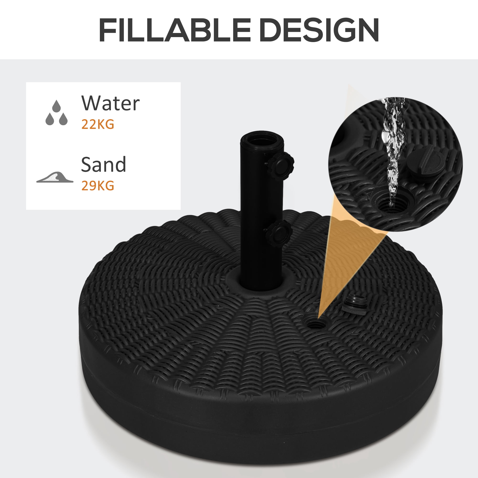 Outsunny Fillable Umbrella Base for 1.5"-2" Pole, Umbrella Stand, Black