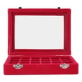 thumbnail image 3 of Jewelry Organizer Box, Clear Glass Cover Small Velvet Jewelry Box Organizer 24 Removable  For Household Red, 3 of 8