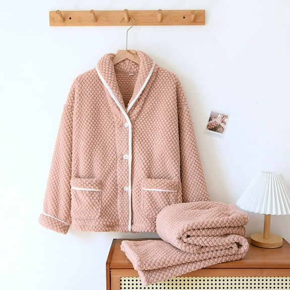 Brilliant Nightgowns for Women Women's Winter Home Solid Flannel Thickened Warm Long Sleeve Pants Set Clearance Clothes under $5.00