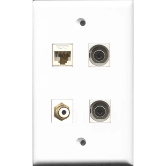 RiteAV 1 Port RCA White 2 Port 3.5mm and 1 Port Cat6 Ethernet White Wall Plate