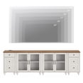 thumbnail image 4 of Farmhouse Kitchen Buffet Sideboard Cabinet with 4 Glass Door, Mid-Century Cupboard & End Table with Charging Station, 4-in-1 Console Table Entertainment Center for Living Room Dining Room, White, 4 of 8