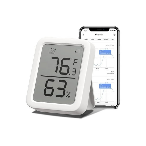 Thermomètre et hygromètre SwitchBot Plus  Humidimètre d'intérieur Bluetooth  et capteur de température avec contrôle par application, grand écran LCD,  alertes de notification 
