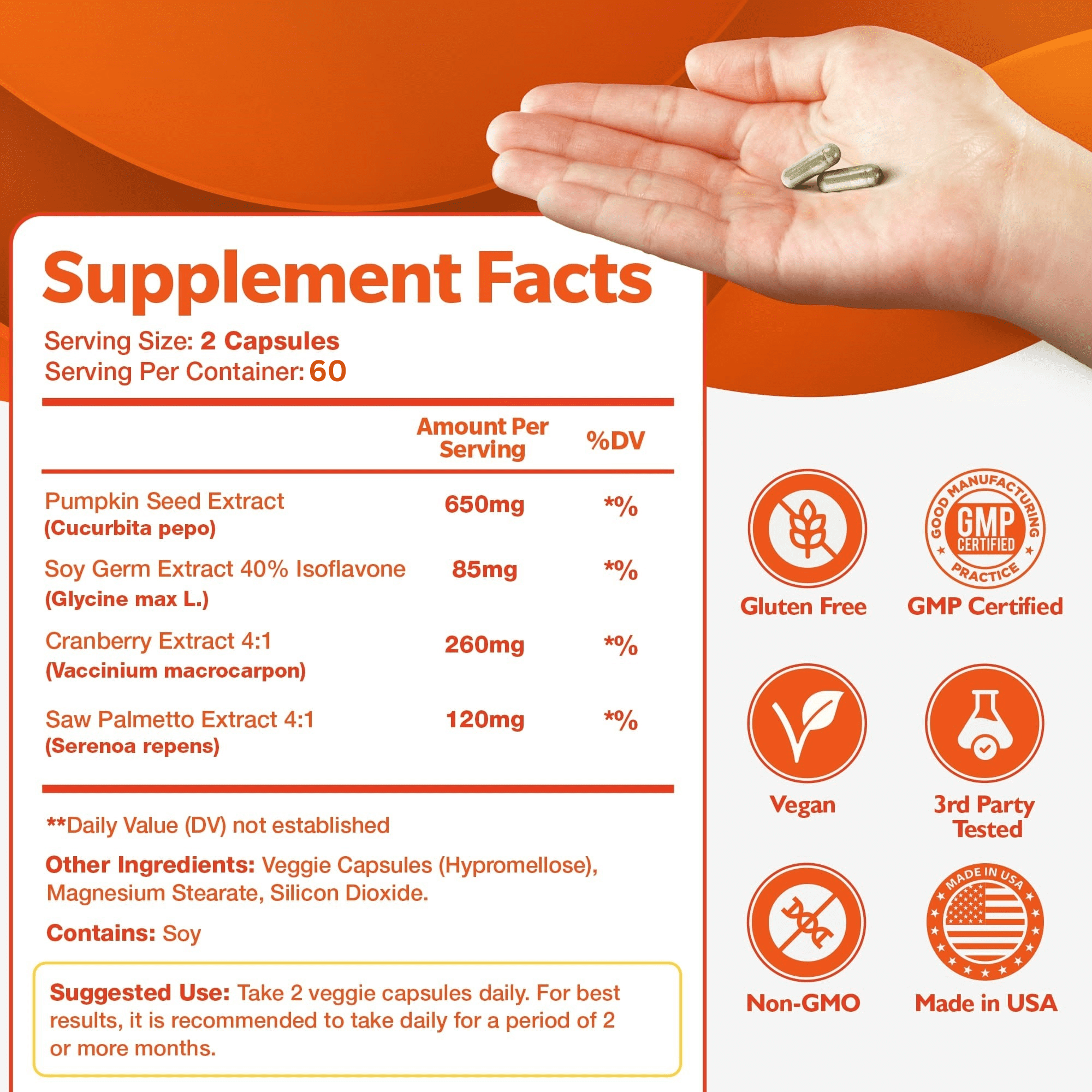 Happee Bladder Control Pills 120 Count - Bladder Control Supplement for Women & Men with Pumpkin Seed Extract, Cranberry & Herbal Blend