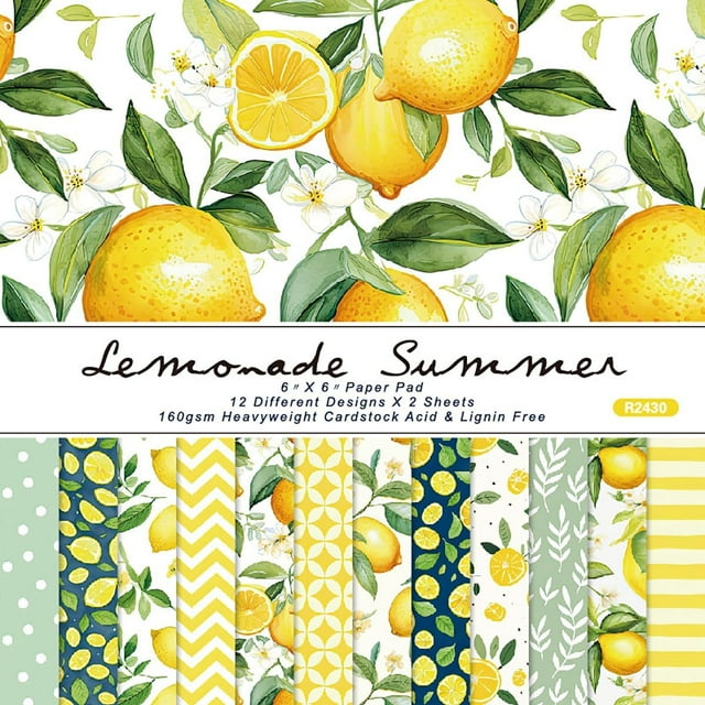 ZOUSSIQI 24 Sheets 6'' x 6'' Fruit Pattern Scrapbook Paper One Sided Cardstock for DIY Photo Album Card Making Decorative Paper (lemon) CA919-14865