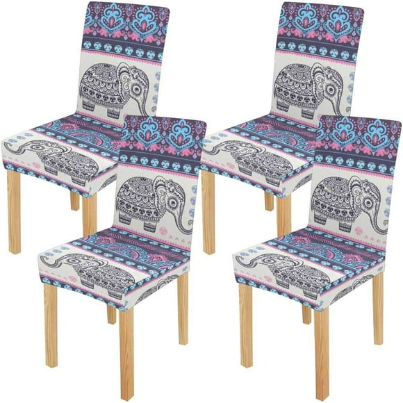 POGLIP Elephant Boho Style Stretch Chair Cover Protector Seat Slipcover for Dining Room Hotel Wedding Party Set of 4