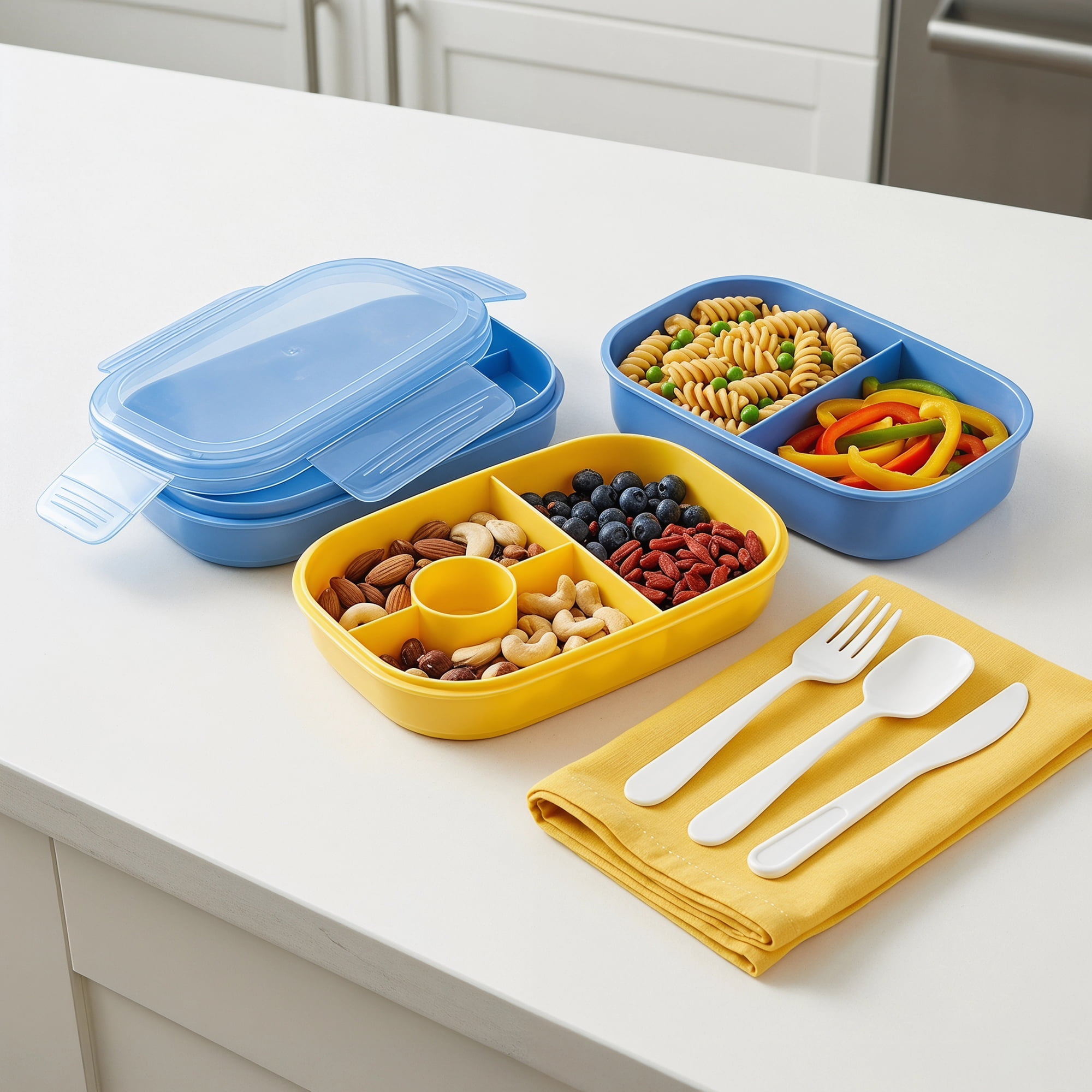 Unique Bargains Multi-Layer Leak-Proof Meal Lunch Bento Box Blue & Yellow