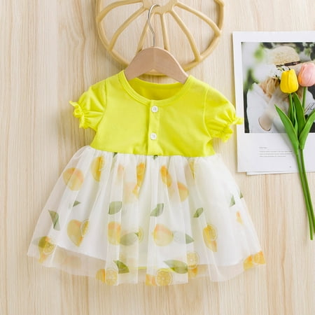 

PEASKJP Black Dresses for Girls Little Girls Short Sleeve Summer Swing A-Line Tulle Round Neckline Dress Strappy Flowy Maxi Dresses for Girls 2023 Yellow 6-9 Months