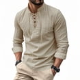 thumbnail image 2 of JTieacloth Casual Fashion Linen Long Sleeve Shirt With Drawstring Stand Collar Hip Hop Stylish Top For Outfits Wedding Button Down Shirt Yellow, 2 of 5