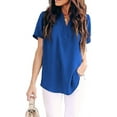 thumbnail image 3 of Women's V-neck T-shirt Short-sleeved Summer Top Casual Chiffon Solid Color Stitching, 3 of 5