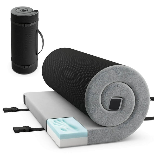 Goplus Matelas de Camping en Mousse Mémoire avec Dessous Antidérapant Sac de Voyage pour Dormir à l'Extérieur Gris