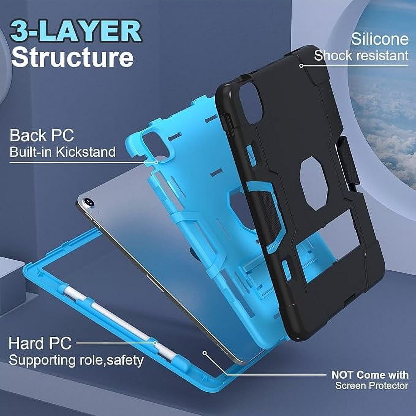 SOATUTO Case for iPad Air 13 Inch M3 M2 (2025/2024) Release, [Built-in Pencil Holder] Heavy Duty Shockproof Rugged High Impact Protective Case (Black/Blue)