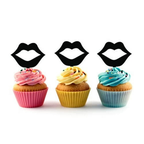 Lips Acrylic Cupcake Toppers 12 pcs (Black)