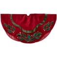 thumbnail image 3 of Northlight 48" Red and Green Velveteen Holly Christmas Tree Skirt, 3 of 5
