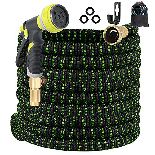 Gpeng Expandable Garden Hose 100ft Water Hose with 8 Function Spray Nozzle Extra Strength Durable Lightweight Expanding Yard Hose Wash Hose Pipe Kink Free Flexible Hose with Solid Brass Fittings 