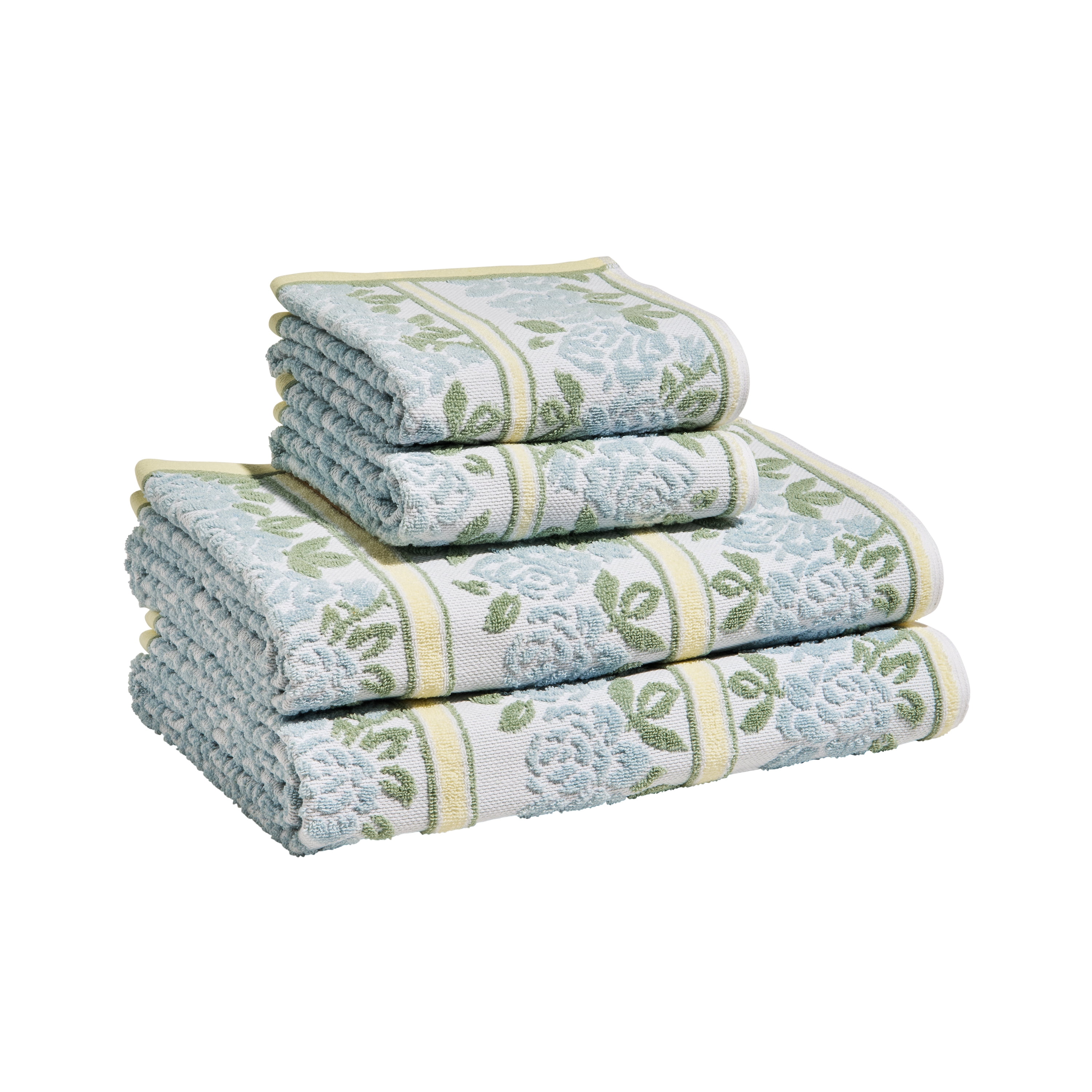 Beautiful by Drew Barrymore 4-Piece Wallpaper Bath Towel Set, Soft 100% Cotton, Halo