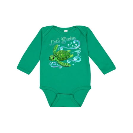 

Inktastic Lets Swim- cute sea turtle Gift Baby Boy or Baby Girl Long Sleeve Bodysuit