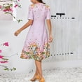 thumbnail image 4 of Levmjia Womens Floral Print Midi Dress V Neck A Line Short Sleeve Cocktail Fashion Summer Party Dress Elegant Flowy And Flare, 4 of 5