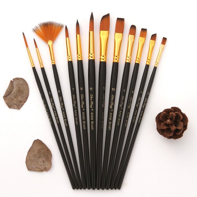 12 pinceles para pintura acrílica, pinceles artísticos de nailon, pincel fino Pai